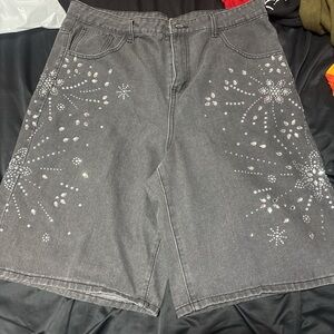 SHEIN Black Jean Shorts with Rhinestone Design